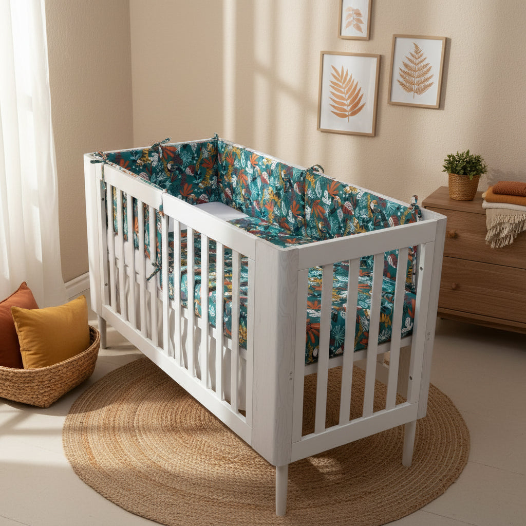 FORREST 3 Piece Organic Reversible Cot Bed Set - Rainforest