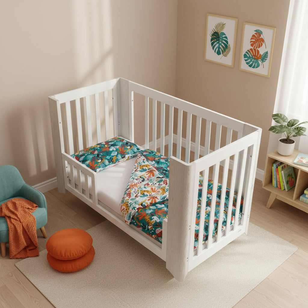 FORREST 3 Piece Organic Reversible Cot Bed Set - Rainforest