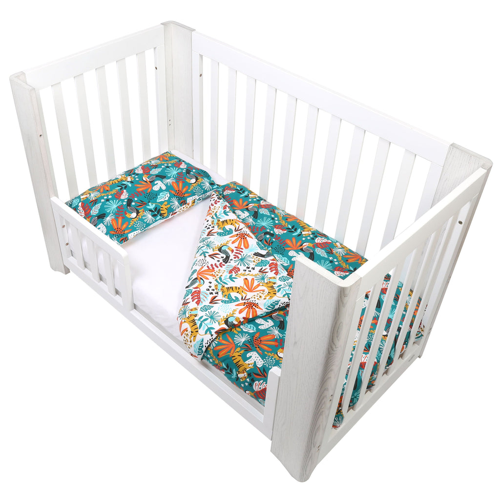FORREST 3 Piece Organic Reversible Cot Bed Set - Rainforest