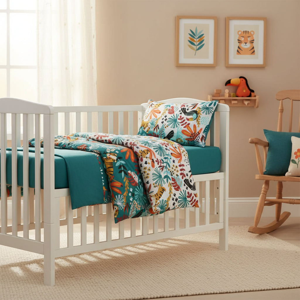 FORREST 3 Piece Organic Reversible Cot Bed Set - Rainforest