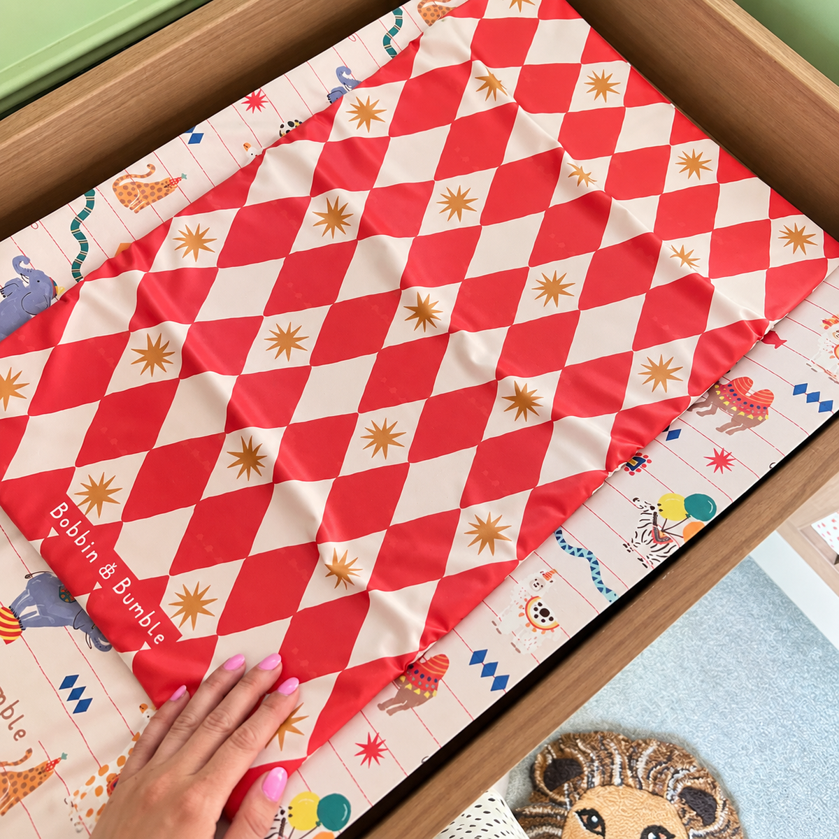 Bobbin and Bumble Travel Changing Mat - Red Harlequin