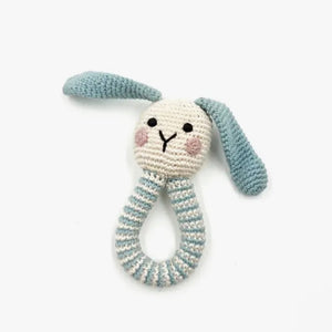 Bunny Toy and Ring Rattle Gift Set in Duck Egg Blue