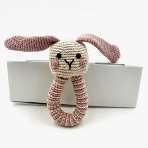 Bunny Toy and Ring Rattle Gift Set in Dusty Pink