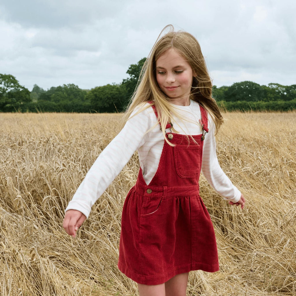 Dotty Dungarees Chunky Cord Pinafore Dress - Robin Red