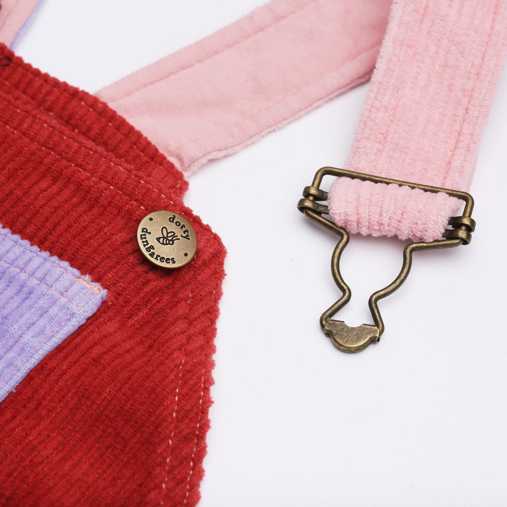 Dotty Dungarees Patchwork Chunky Cord Dungarees - Rosebed