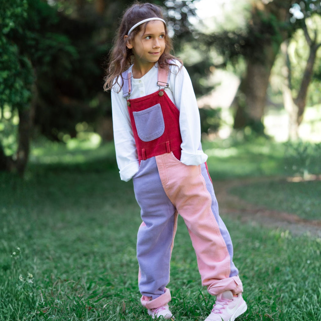 Dotty Dungarees Patchwork Chunky Cord Dungarees - Rosebed