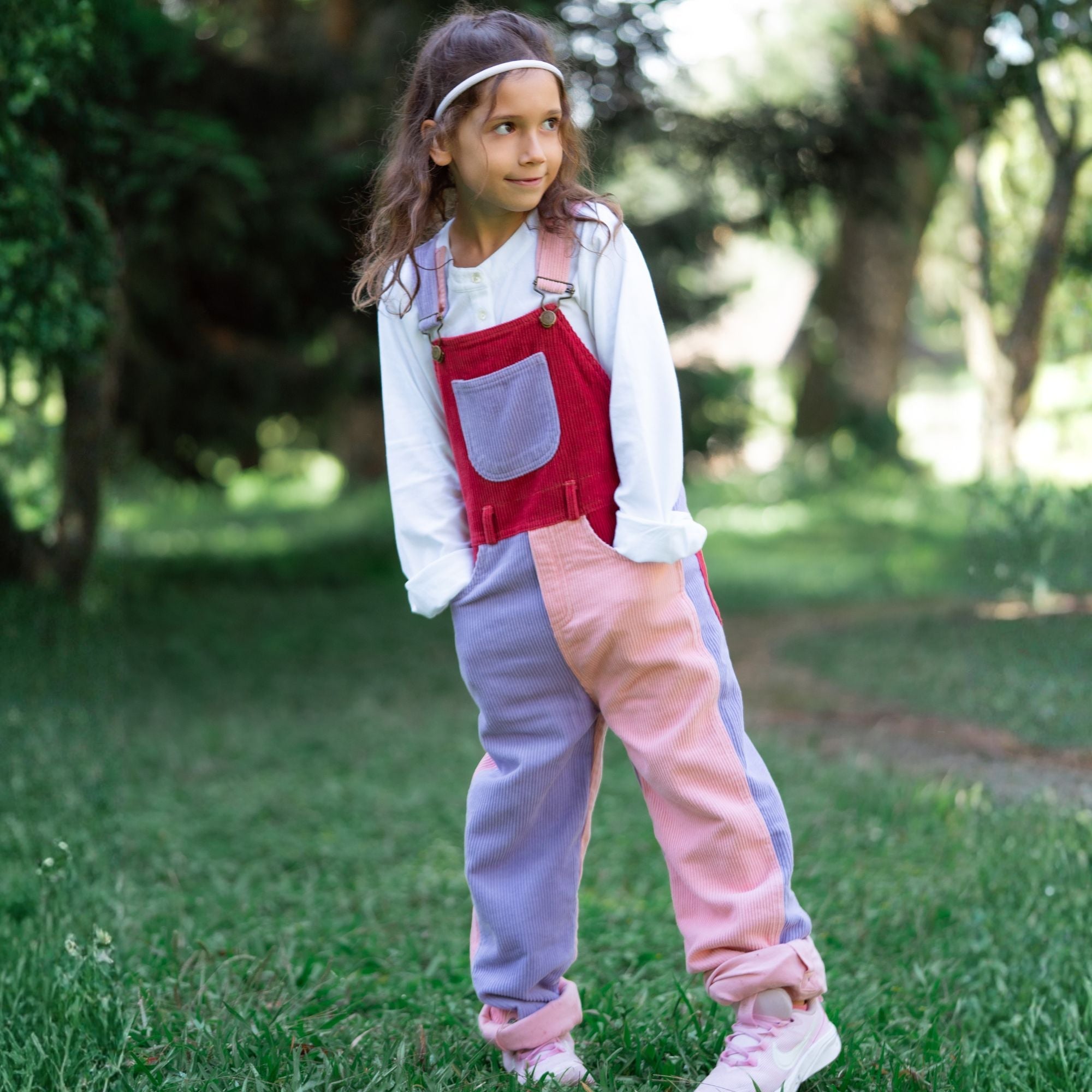 Dotty Dungarees Patchwork Chunky Cord Dungarees - Rosebed
