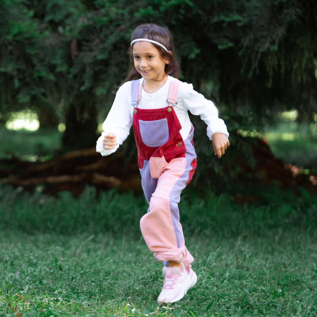 Dotty Dungarees Patchwork Chunky Cord Dungarees - Rosebed