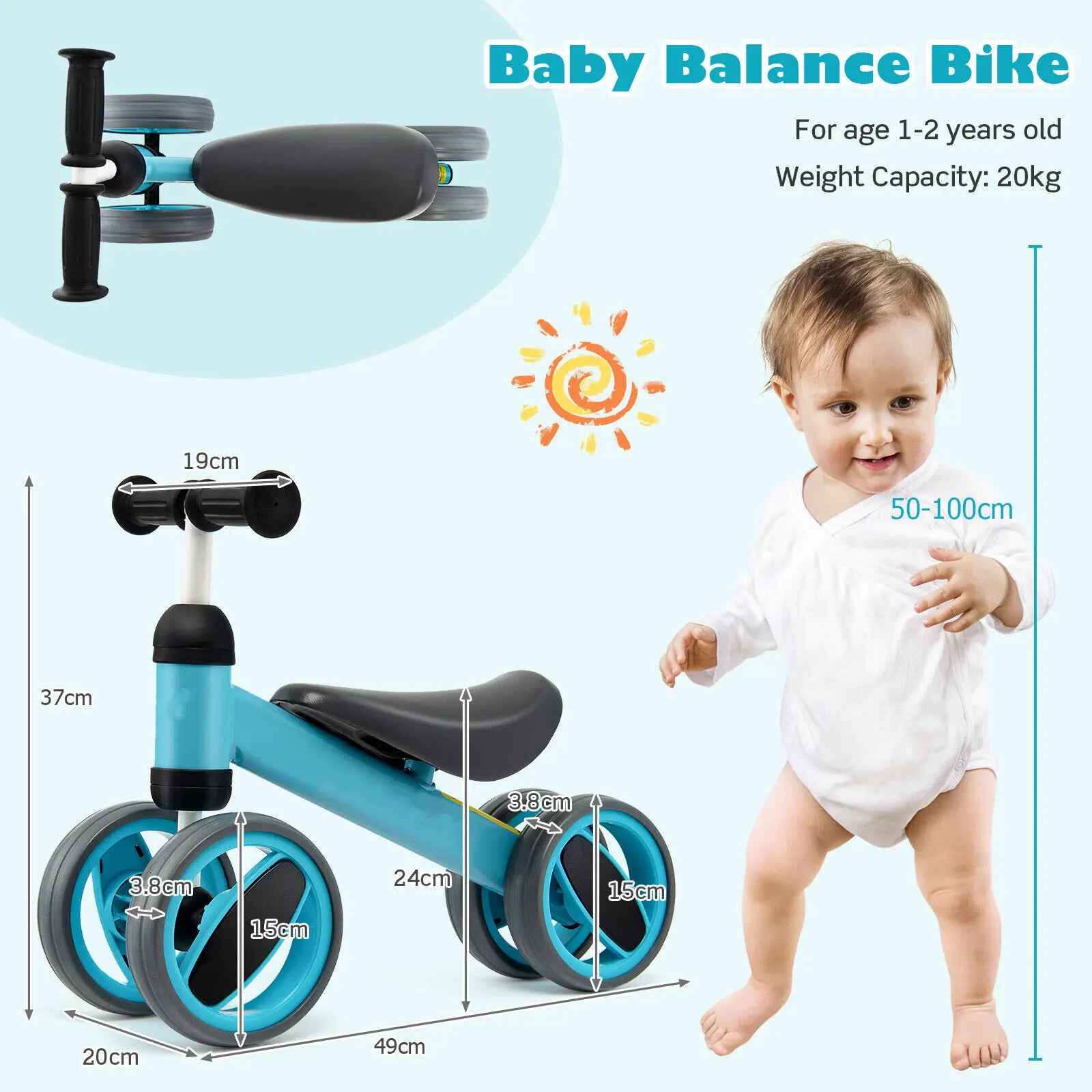 Baby Balance Bike with 4 Wheels