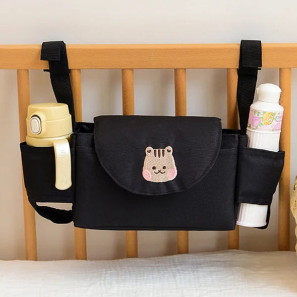 Pushchair Organiser Bag - Black with Bear