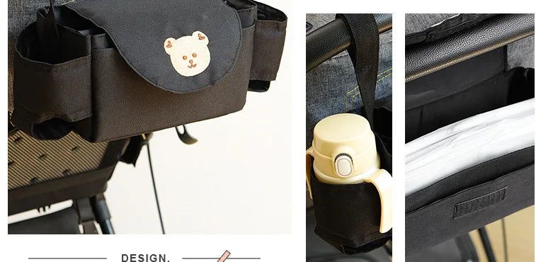Pushchair Organiser Bag - Black with Bear