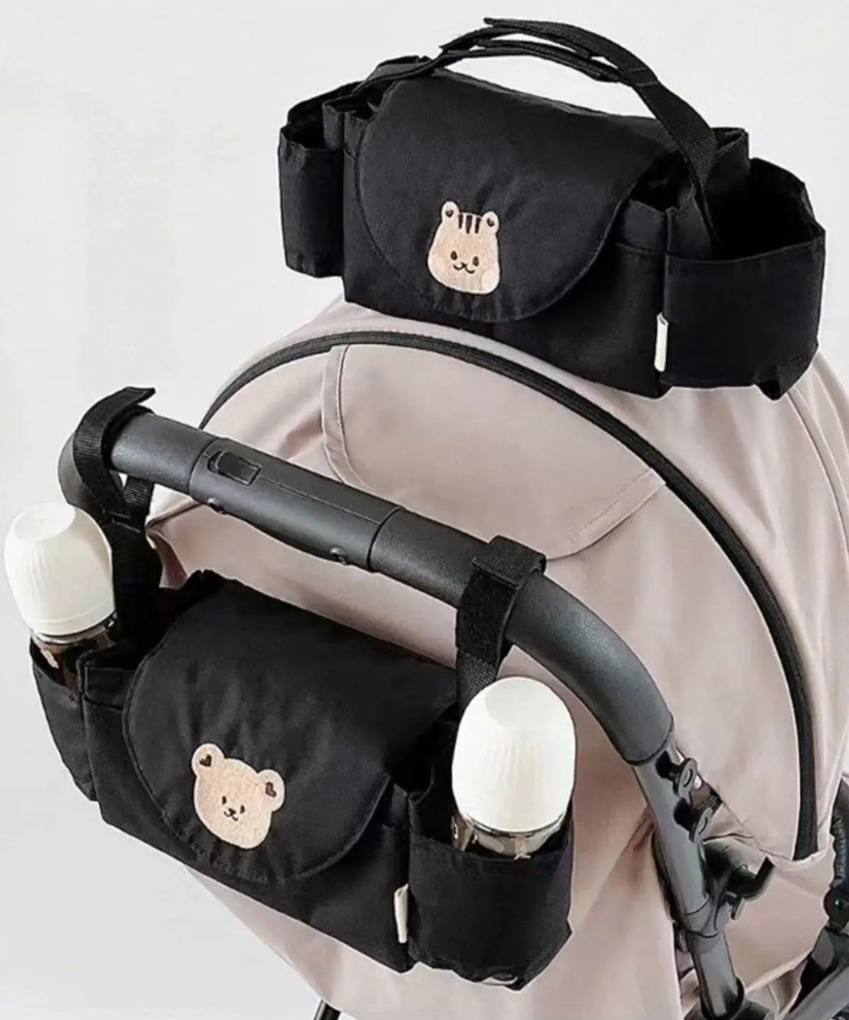 Pushchair Organiser Bag - Black with Bear
