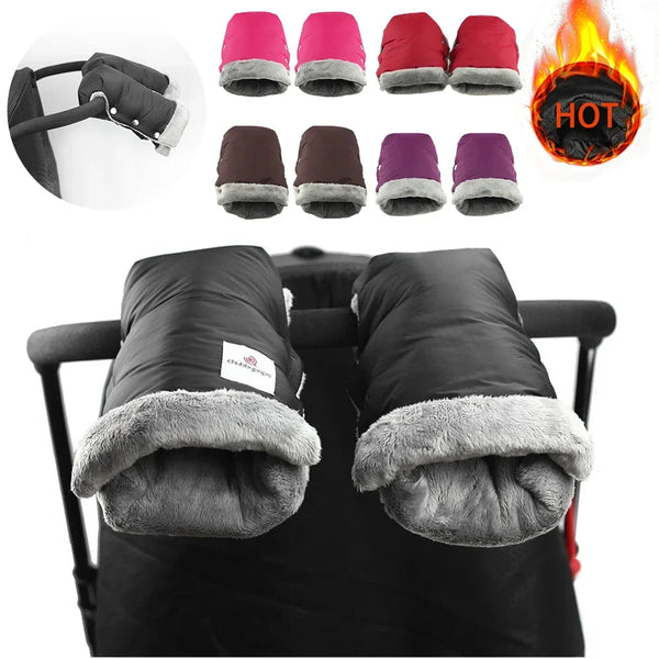 Black Waterproof Gloves / Mittens for Pushchair - Pair