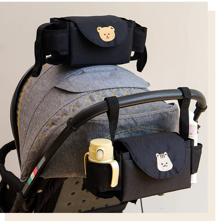 Pushchair Organiser Bag - Black with Bear