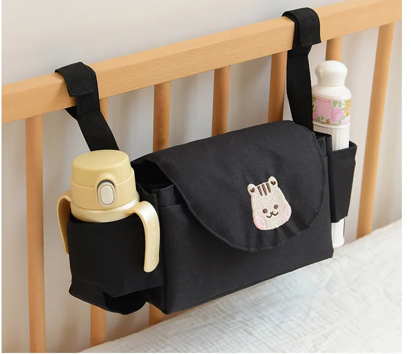 Pushchair Organiser Bag - Black with Bear