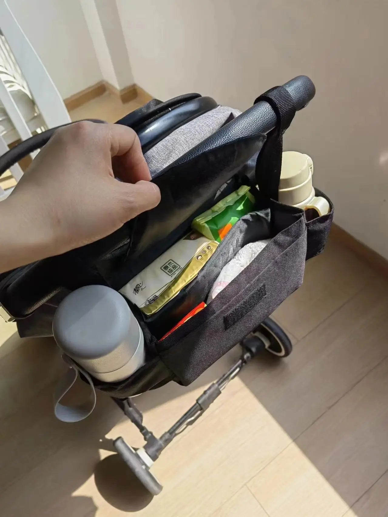 Pushchair Organiser Bag - Black with Bear