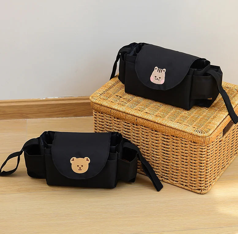 Pushchair Organiser Bag - Black with Bear
