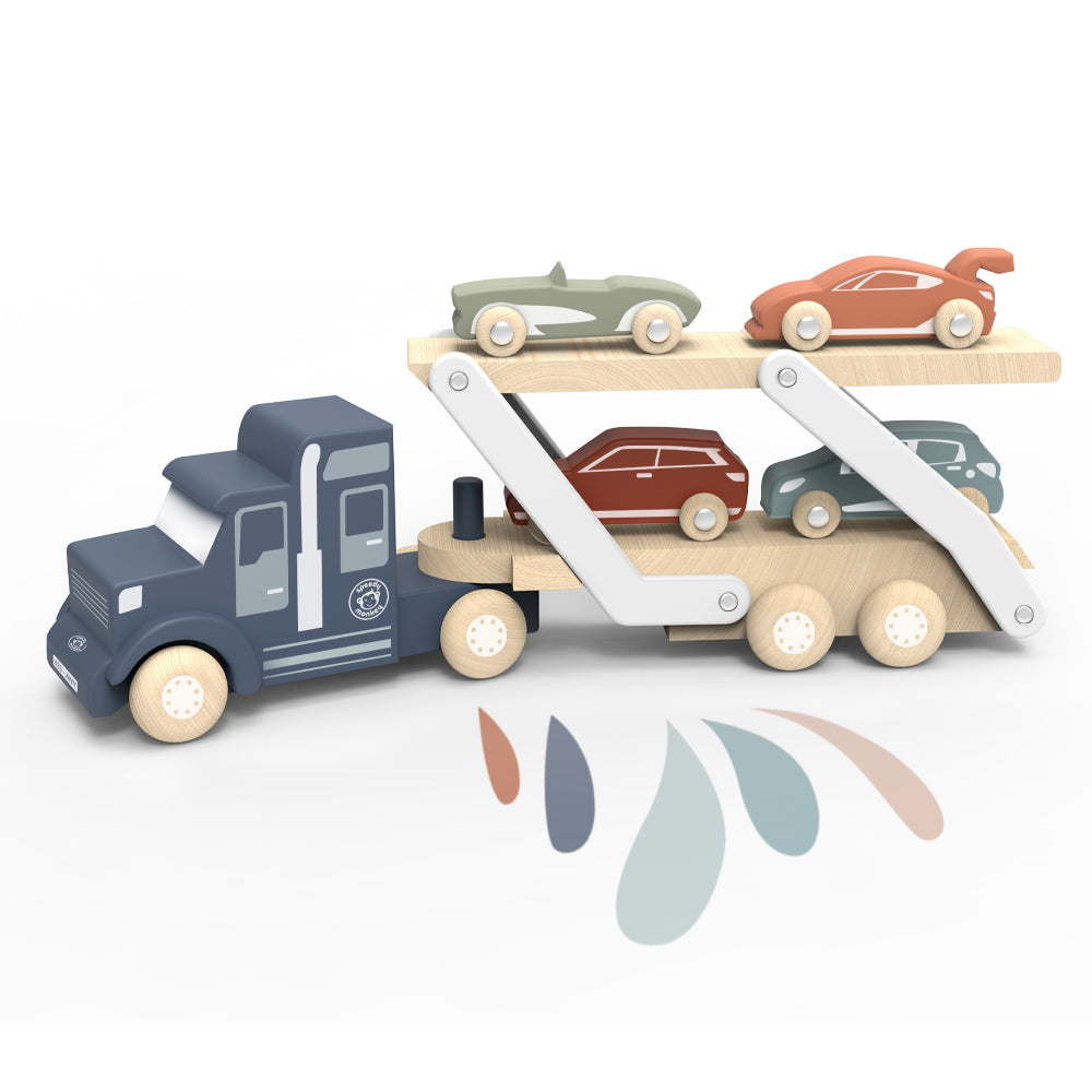 Speedy Monkey Wooden Car Transporter with Four Cars