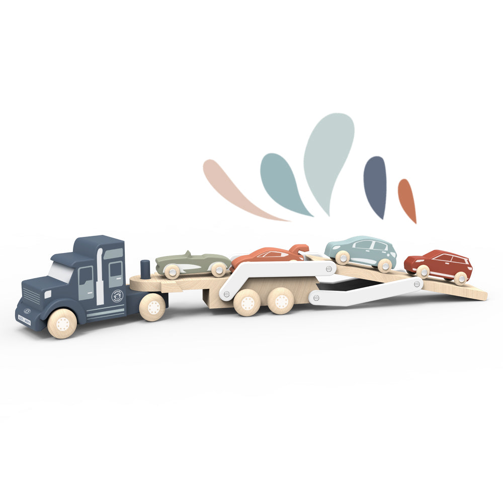 Speedy Monkey Wooden Car Transporter with Four Cars