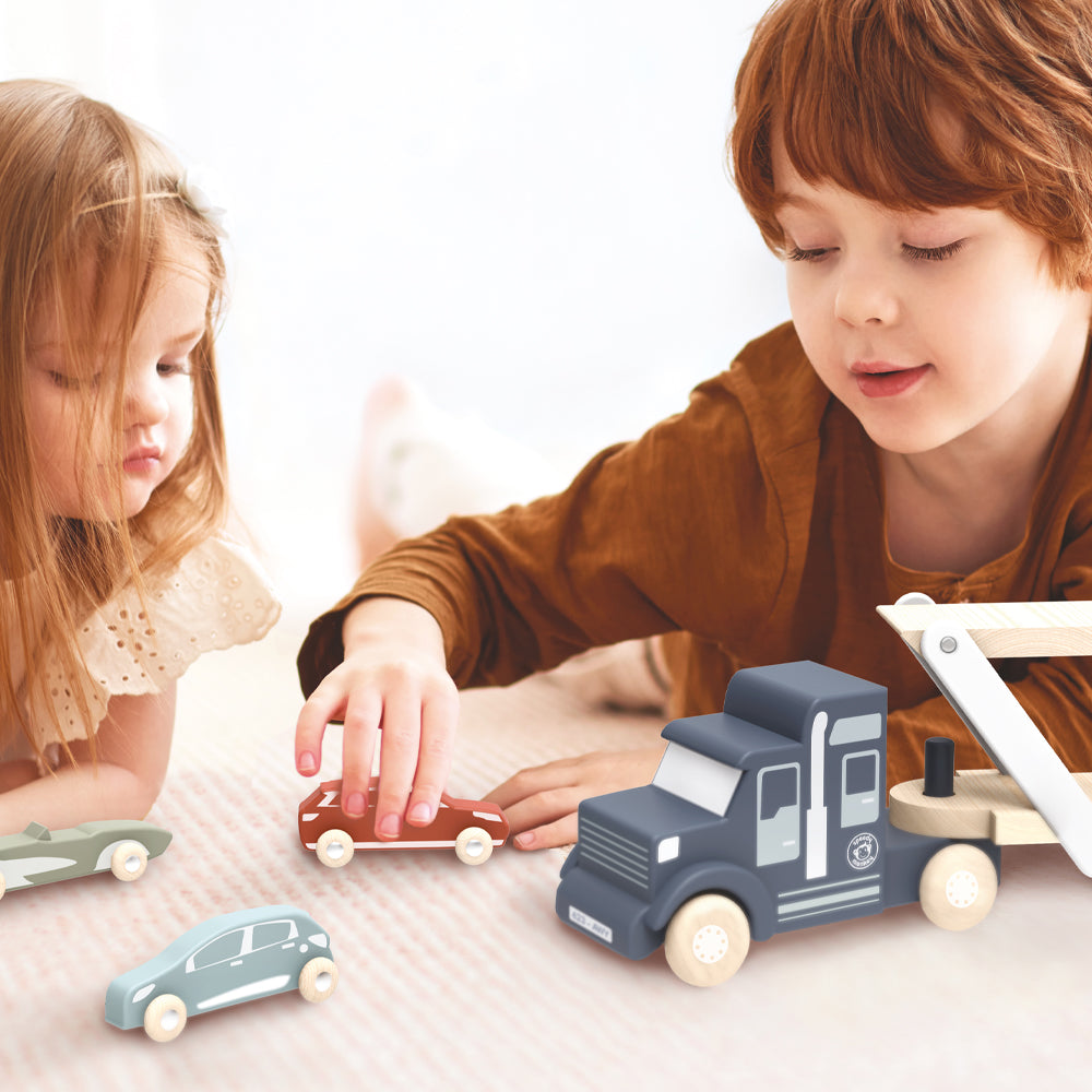 Speedy Monkey Wooden Car Transporter with Four Cars