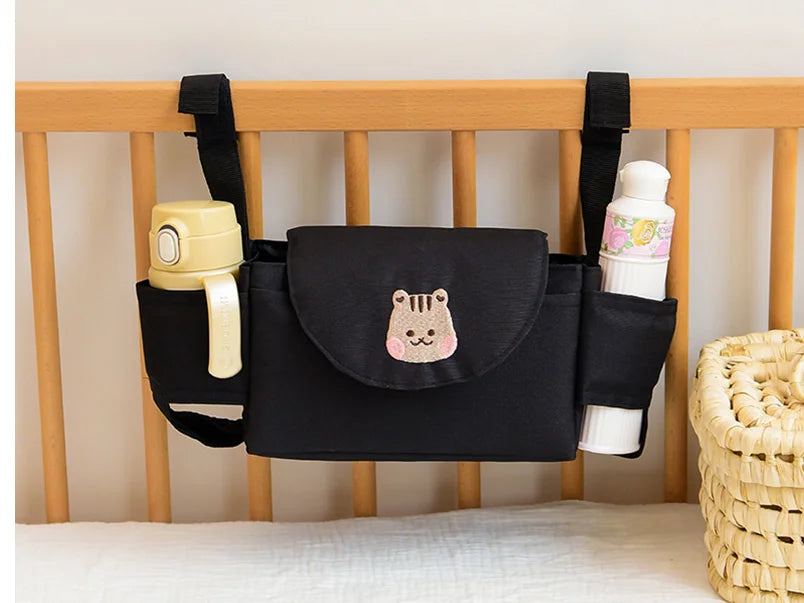 Pushchair Organiser Bag - Black with Bear