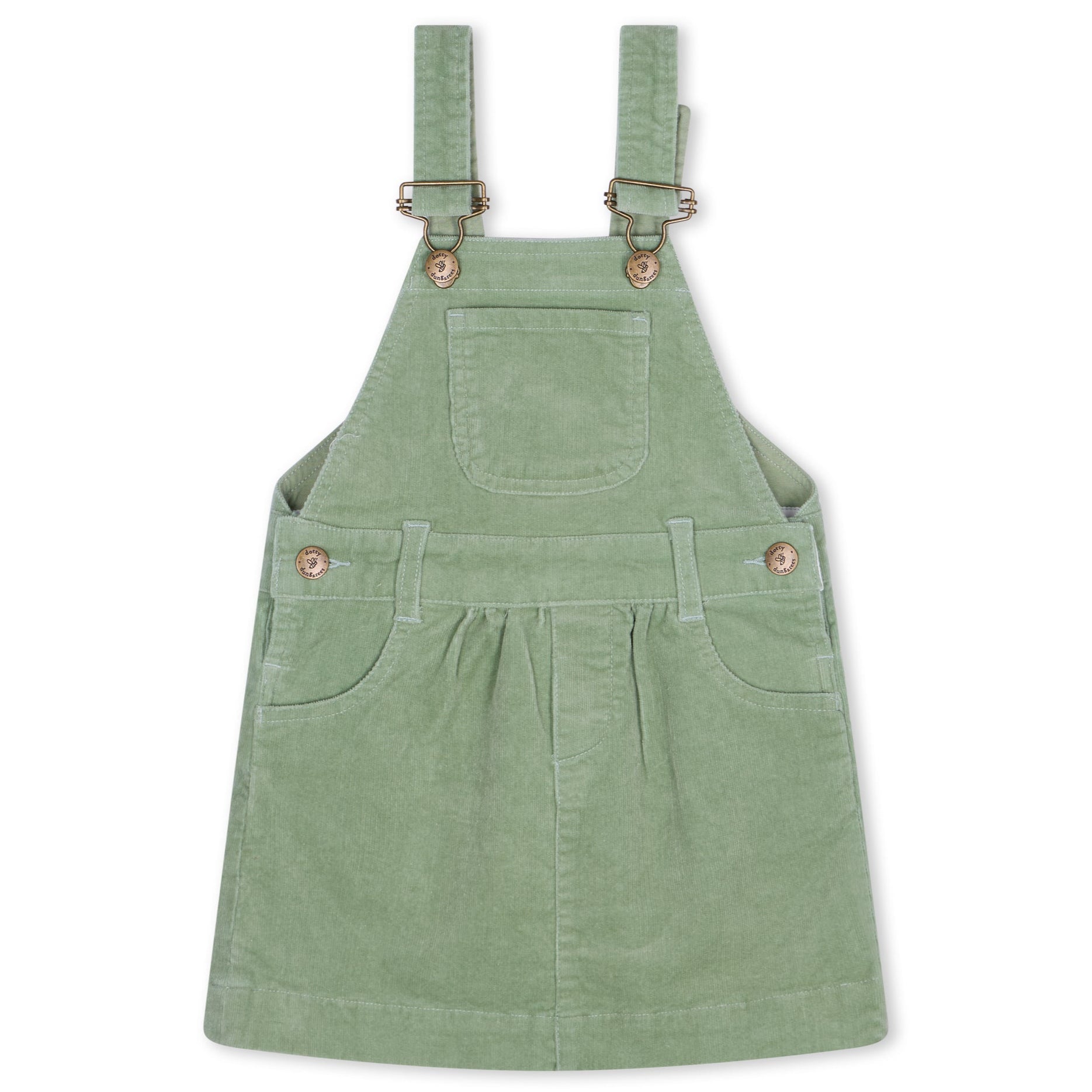 Dotty Dungarees Corduroy Dress - Sage Green