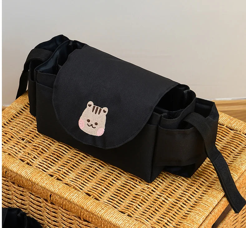 Pushchair Organiser Bag - Black with Bear