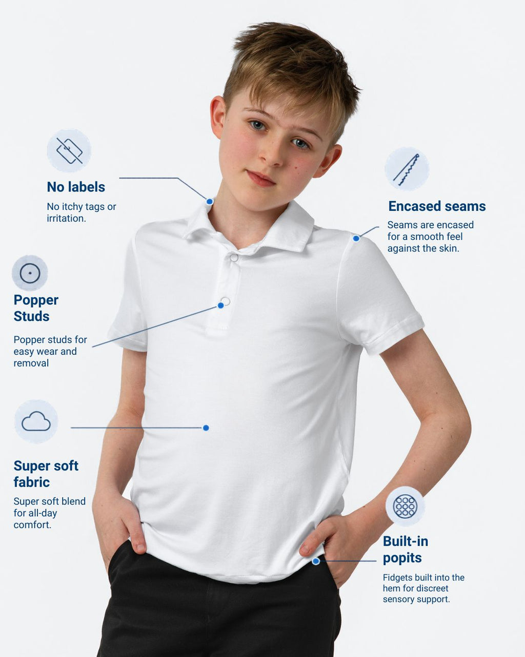 Comfa Fidget-T School Polo Shirt - White