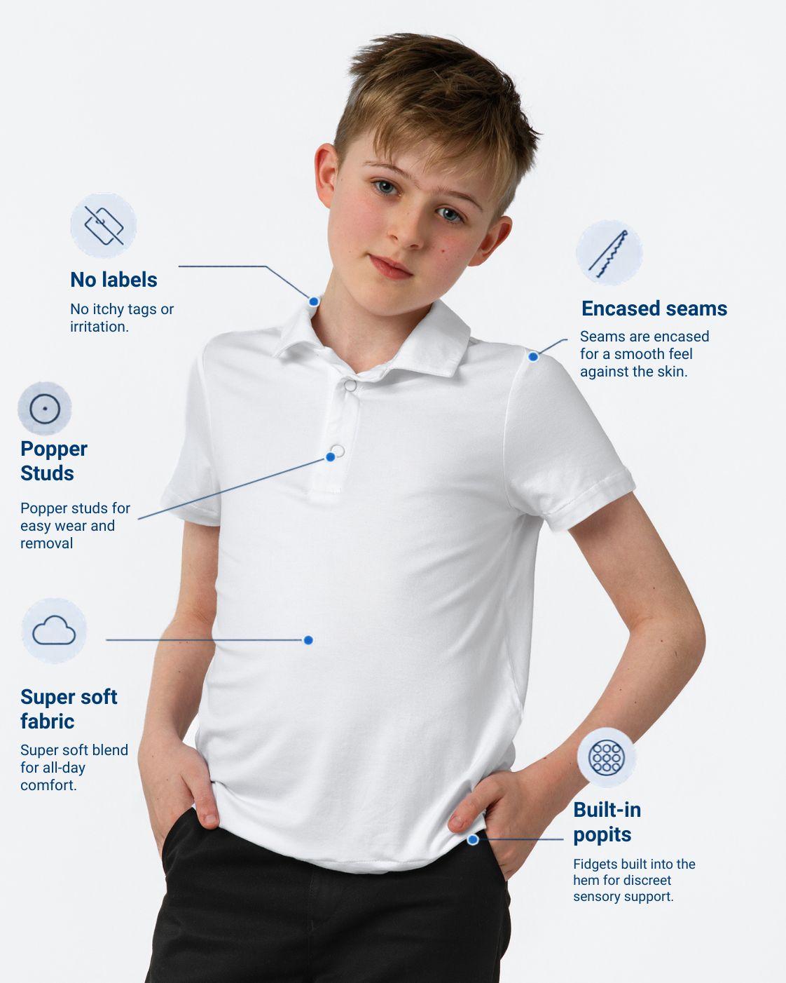 Comfa Fidget-T School Polo Shirt - White