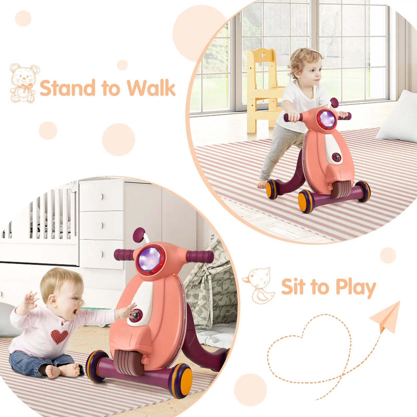 2 in 1 Sit to Stand Baby Push Along Walker