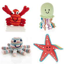 Paquete - Sonajeros de criaturas marinas - Cangrejo, estrella de mar, pulpo y medusa