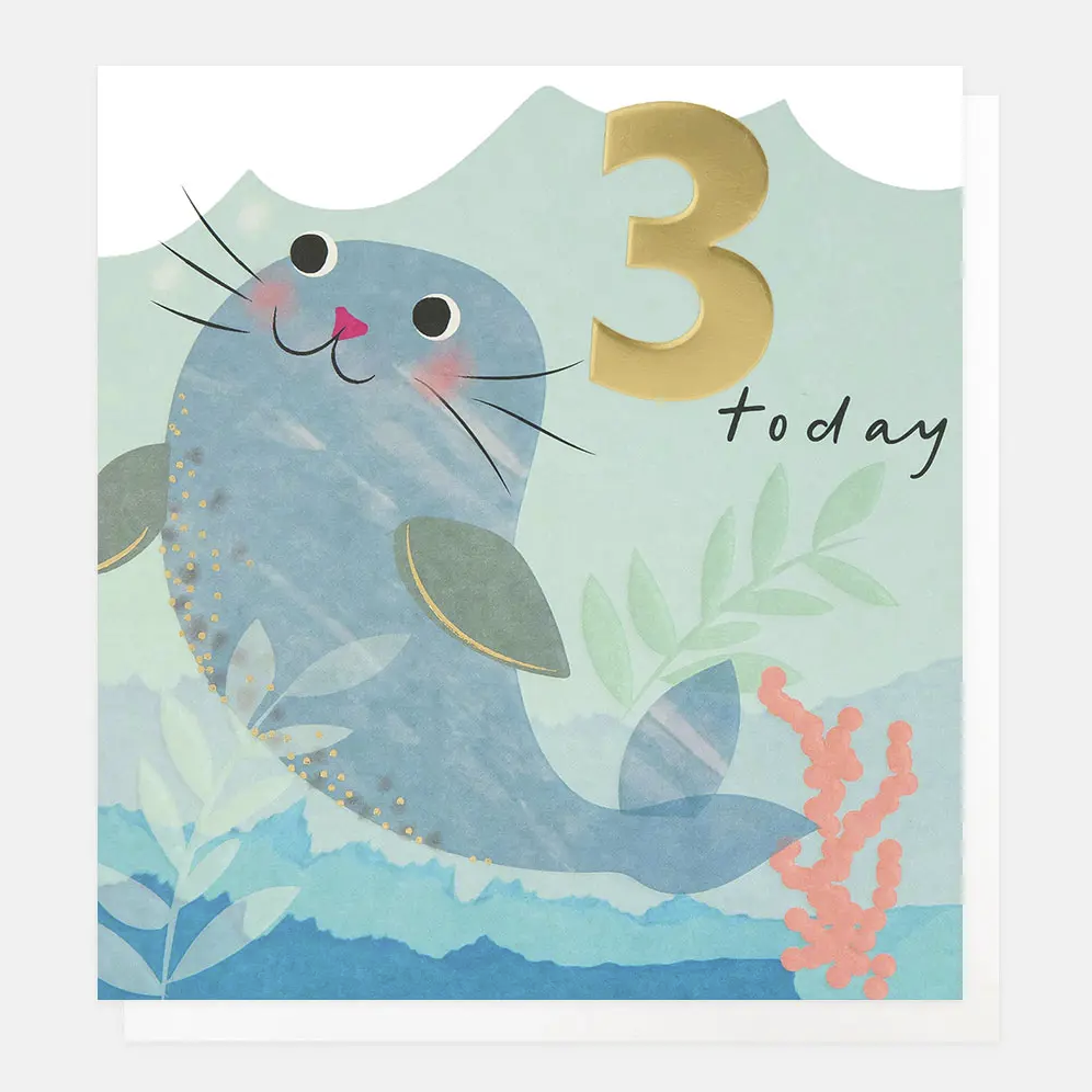 Caroline Gardner Greetings Card - 3 Today with Seal and Coral