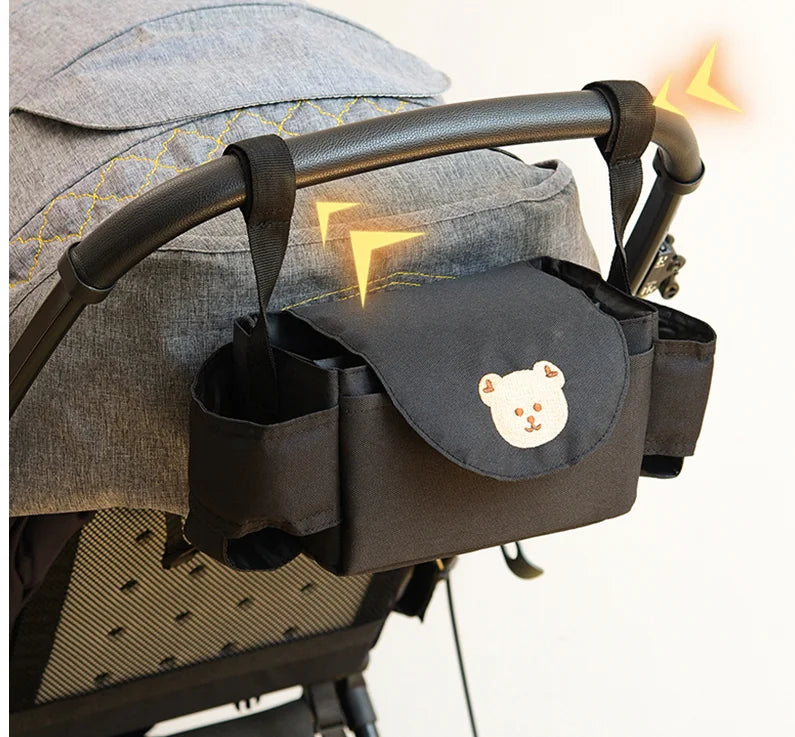 Pushchair Organiser Bag - Black with Bear