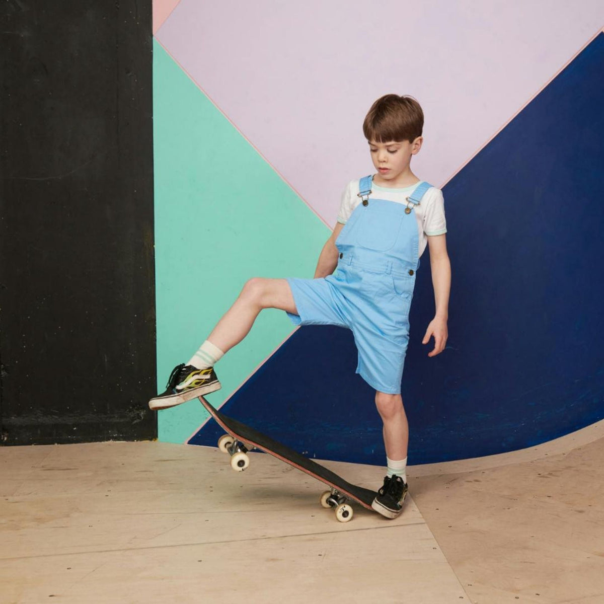 Dotty Dungarees Dungaree Shorts - Sky Blue