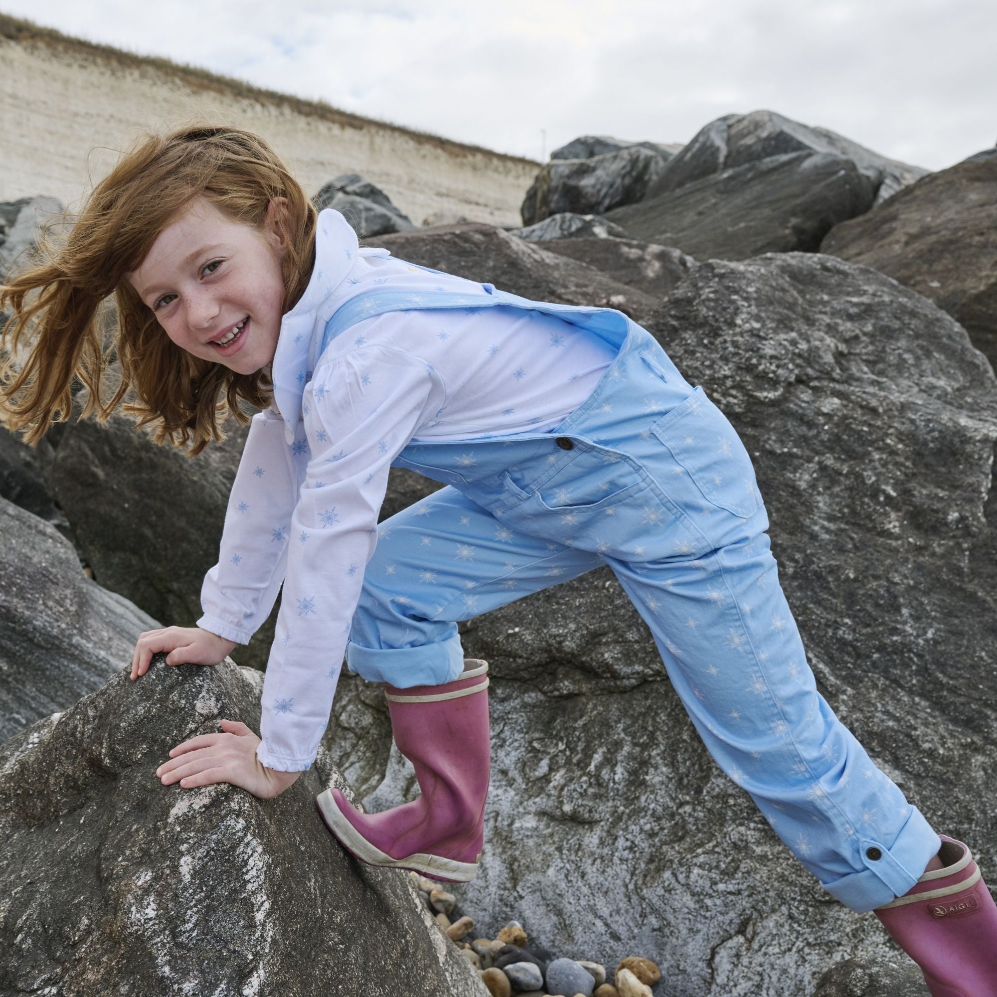 Dotty Dungarees - Ice Blue Snowflake