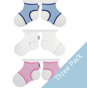 Sock Ons - 3 Pack - 12-18 Months - Blue, White or Pink