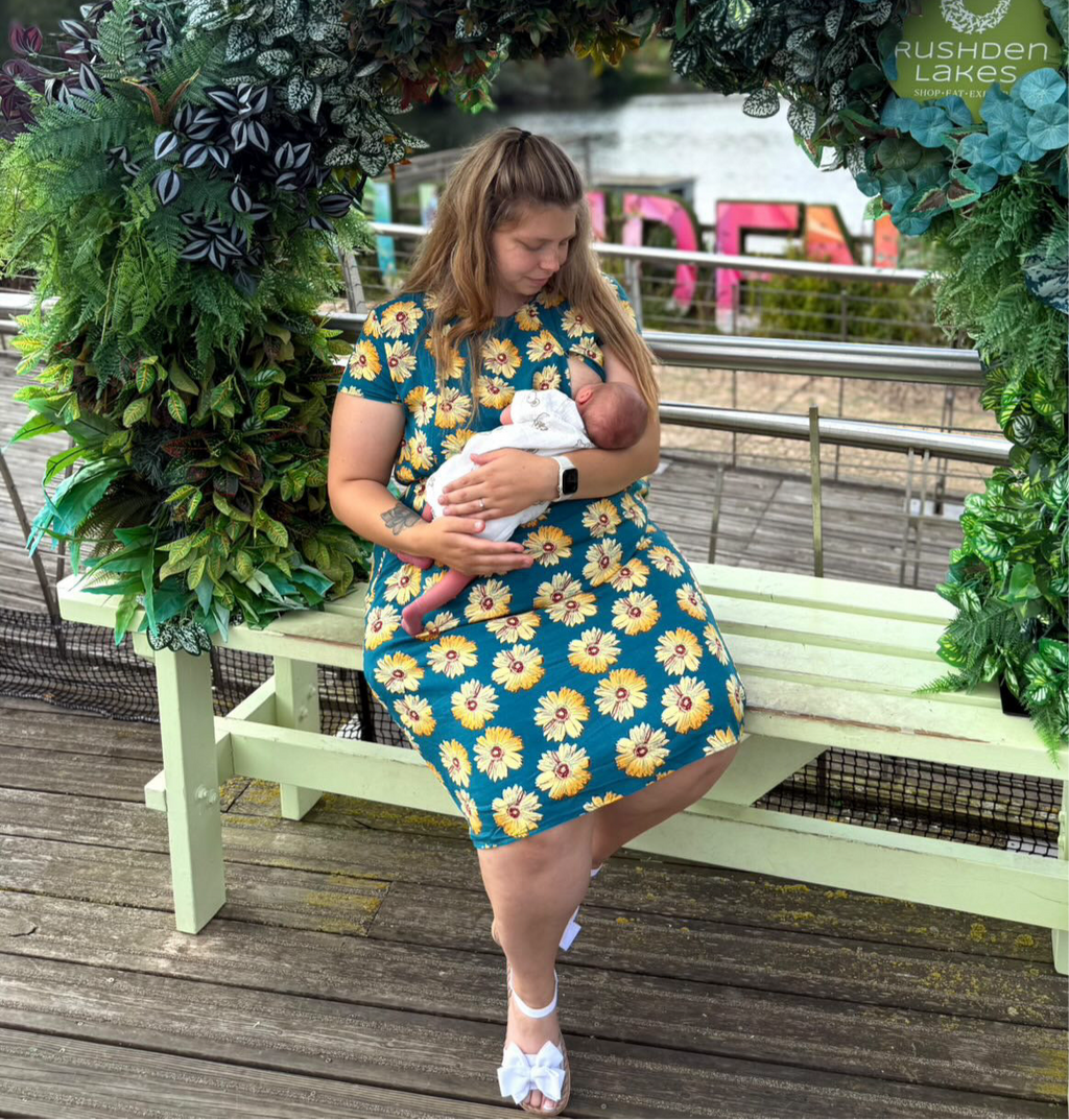 The Knee Length Breastfeeding Dress - Blue Sunflower