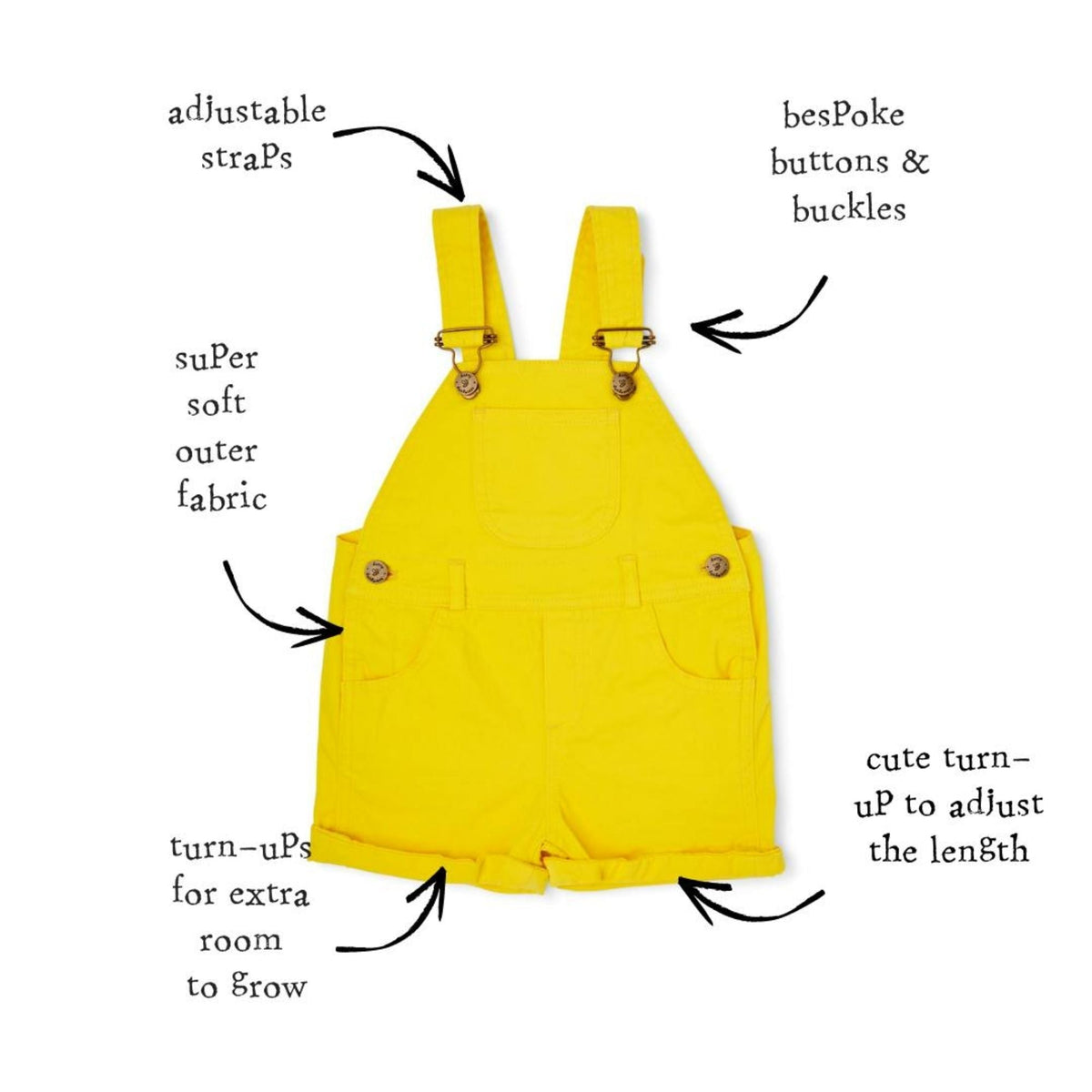 Dotty Dungarees Dungaree Shorts - Sunshine Yellow
