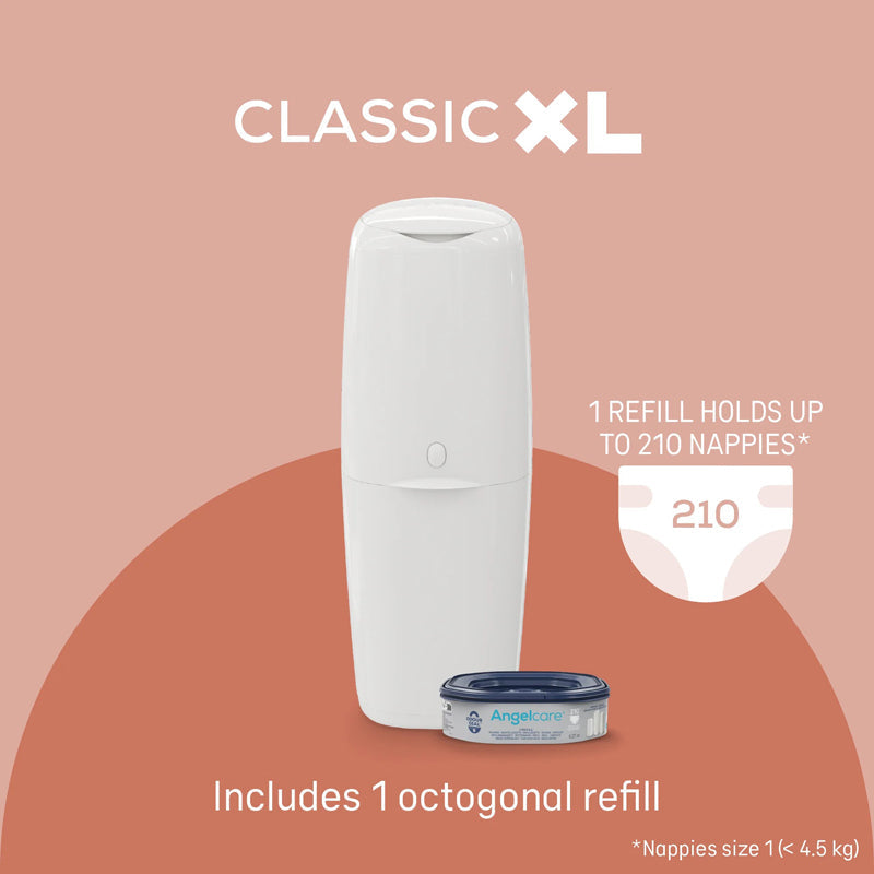 Angelcare Classic XL Nappy Bin Starter With 4 Pk Refills