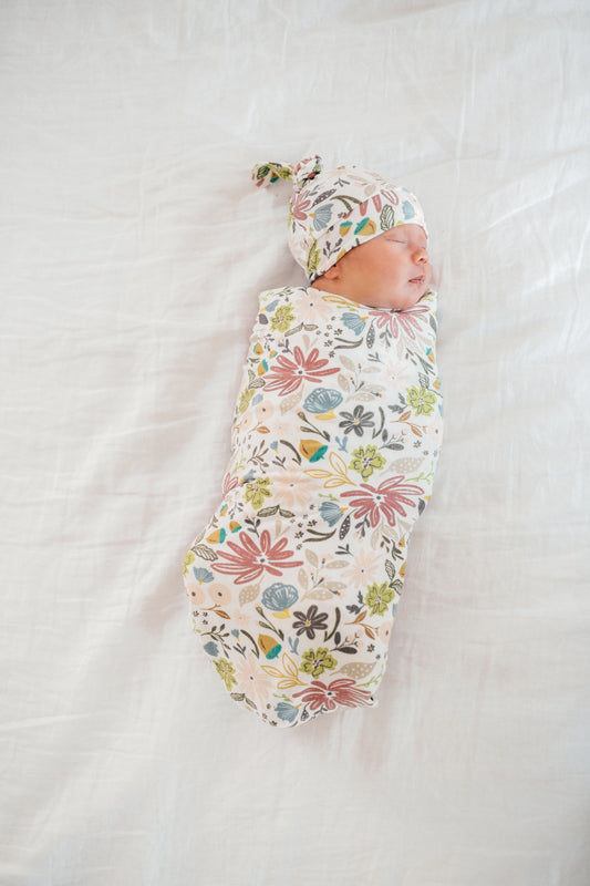 Copper Pearl Top Knot Hat - Olive - 0-4 months