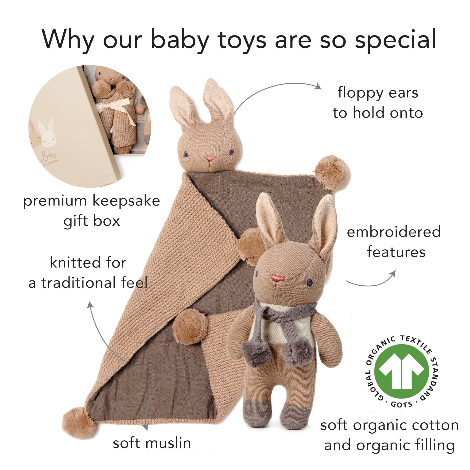 ThreadBear Design Baby Threads Taupe Bunny Gift Set