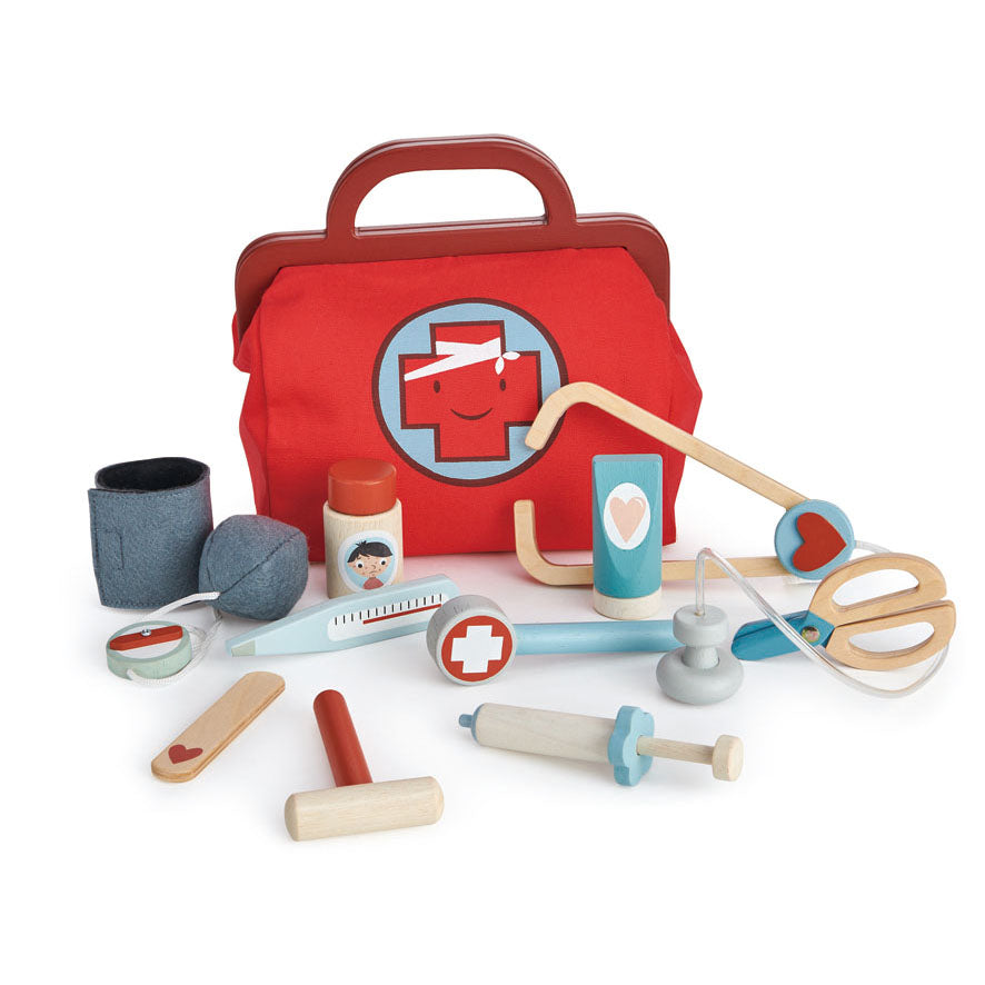 Doctor's Bag Set with Wooden Instruments
