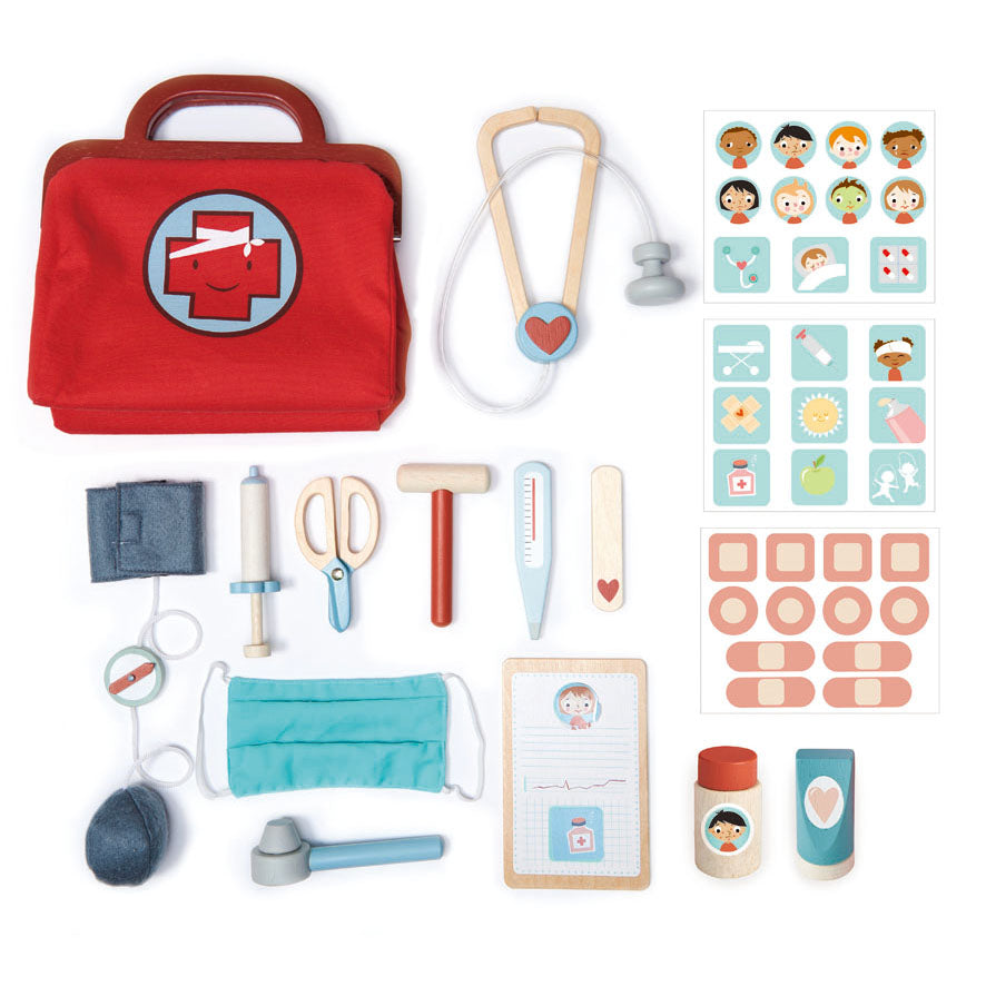 Doctor's Bag Set with Wooden Instruments