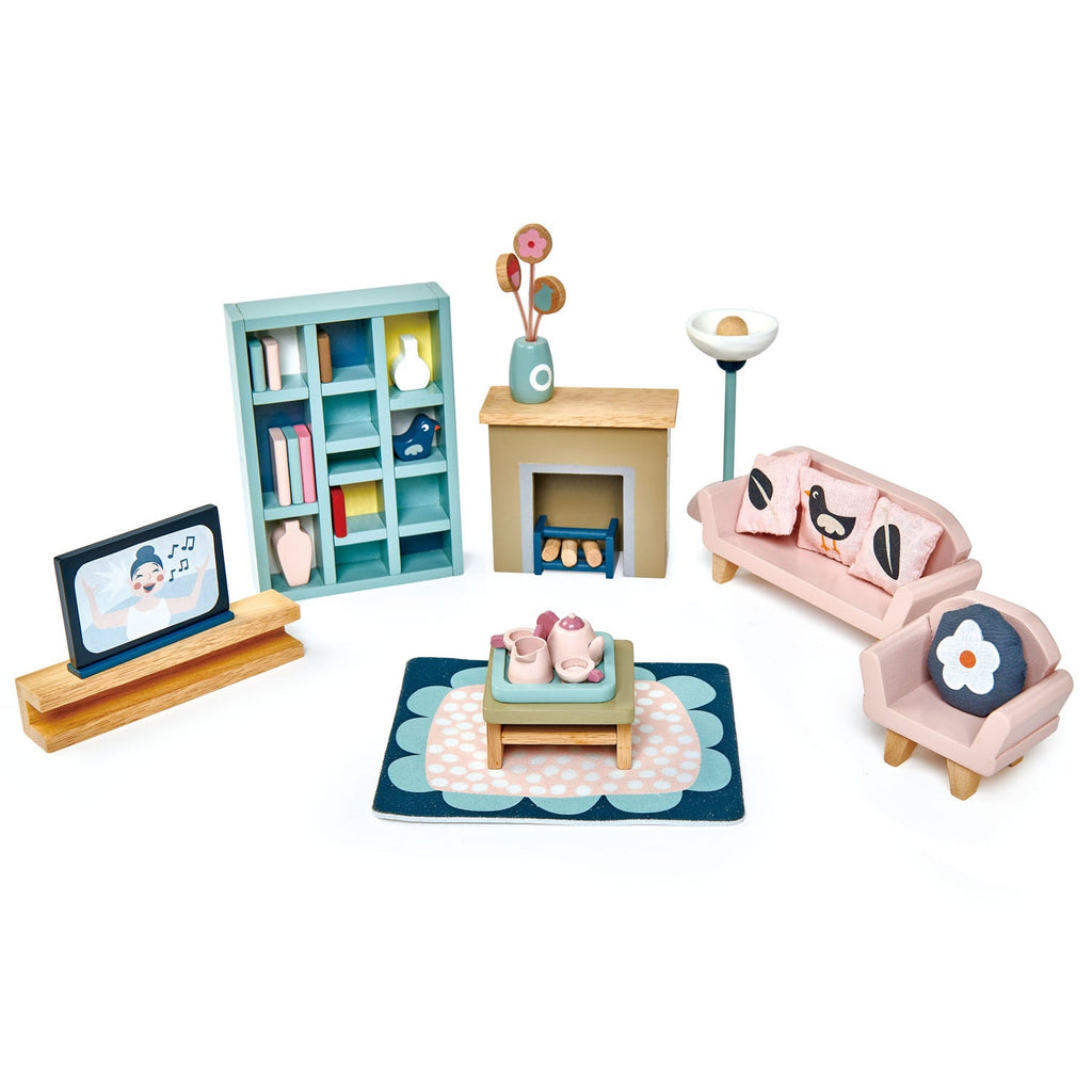 Tender Leaf Toys Dovetail Dolls House and Five Room Furniture Set Bundle