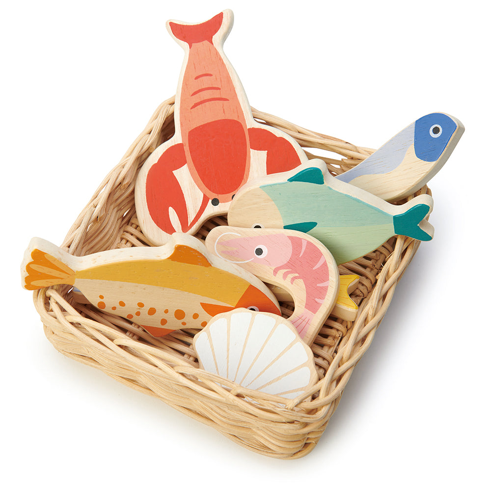 Tender Leaf Toys Wooden Seafood with Basket
