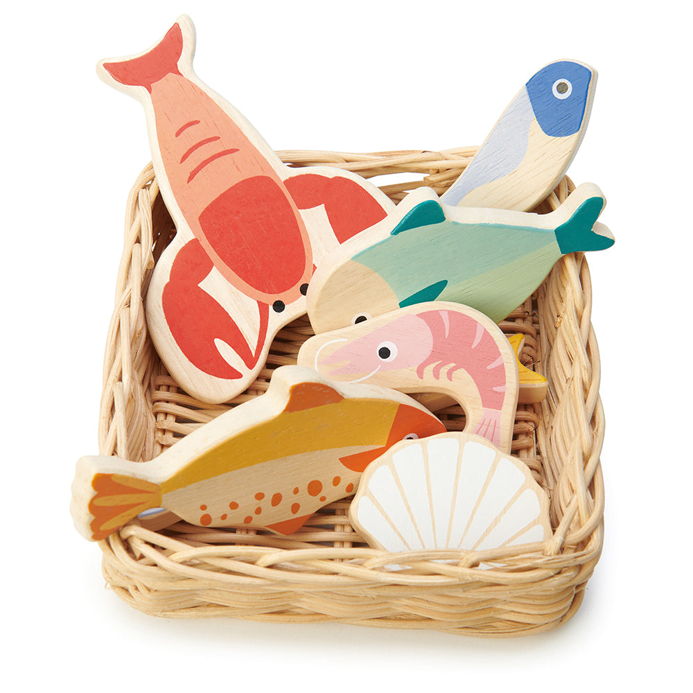 Tender Leaf Toys Wooden Seafood with Basket