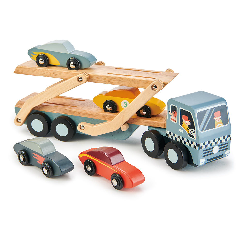 Tender Leaf Toys Wooden Car Transporter with 4 Cars