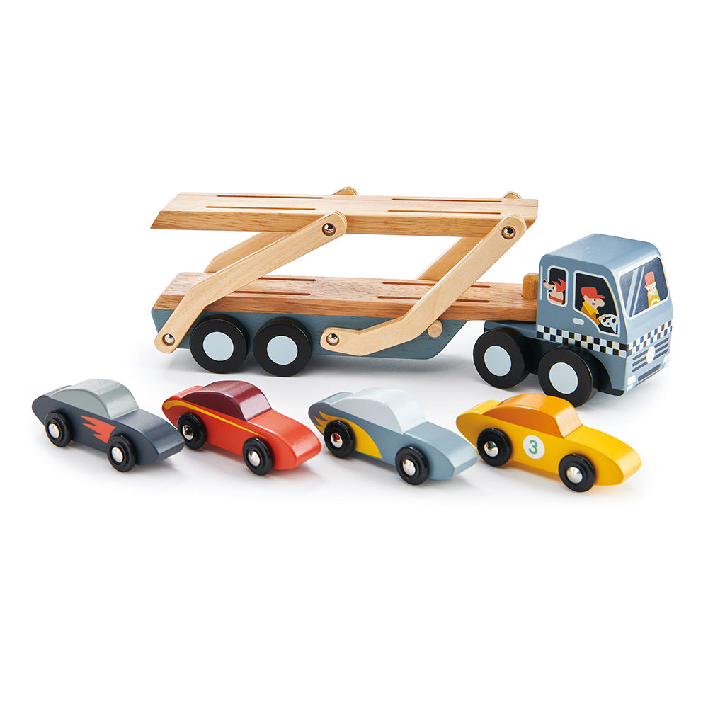Tender Leaf Toys Wooden Car Transporter with 4 Cars
