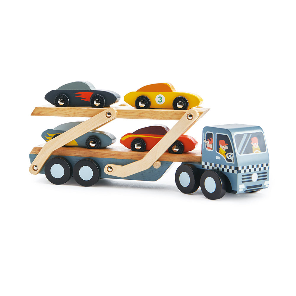 Tender Leaf Toys Wooden Car Transporter with 4 Cars
