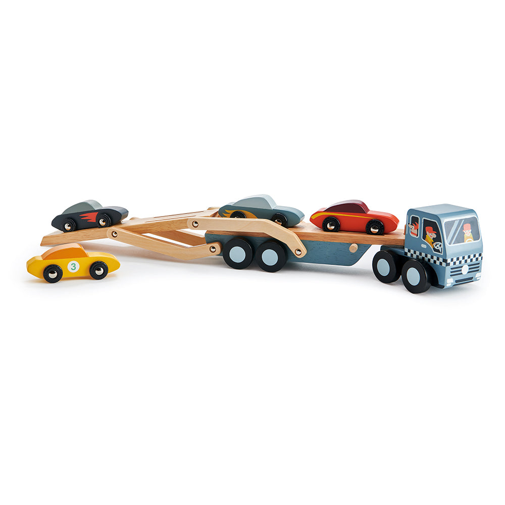 Tender Leaf Toys Wooden Car Transporter with 4 Cars